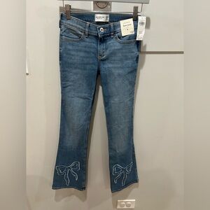 New Abercrombie Kids Low Rise Boot Cut Blue Jeans with Bow Detail 11-12 Long